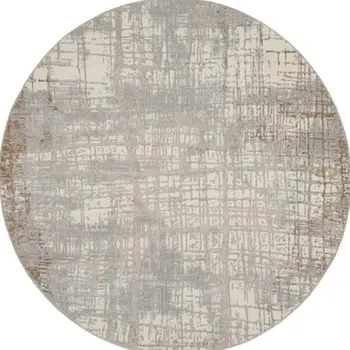 4' Ivory and Light Blue Oriental Distressed Round Rug