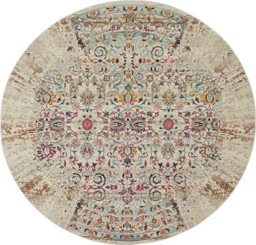 4' Ivory And Brown Floral Distressed Round Rug