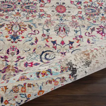 4' Ivory And Brown Floral Distressed Round Rug