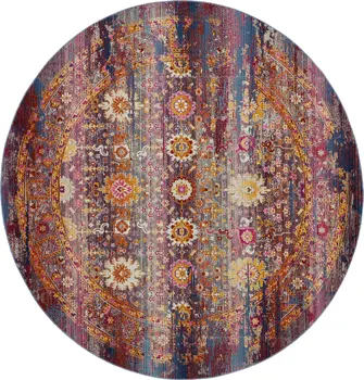 4' Blue Yellow And Red Floral Distressed Round Rug
