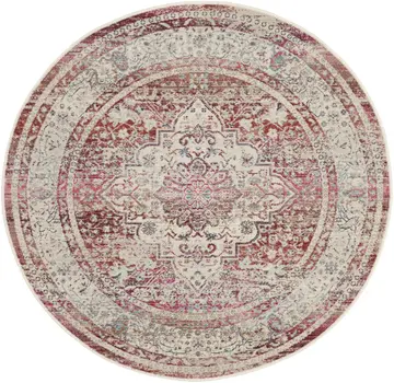 4' Ivory Red And Brown Floral Distressed Round Rug