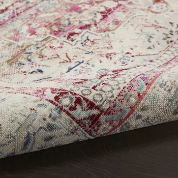 4' Ivory Red And Brown Floral Distressed Round Rug