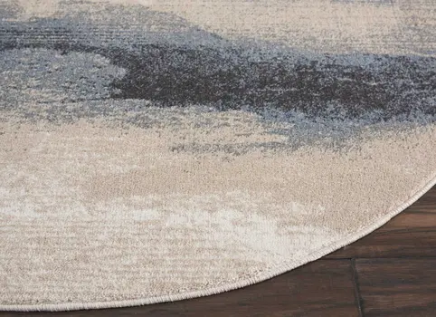 4' Gray Black and Beige Abstract Round Rug