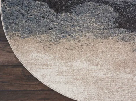 4' Gray Black and Beige Abstract Round Rug