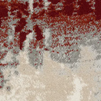 4' Ivory Red and Gray Abstract Round Rug