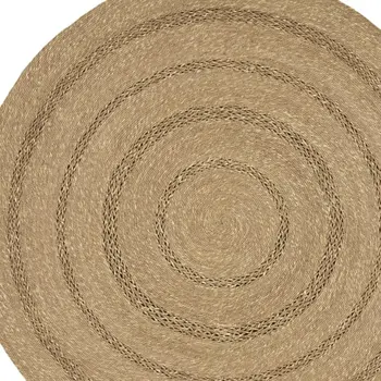 3' Natural And Brown Round Handmade Indoor Outdoor Area Rug