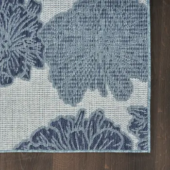 5' X 7' Navy Blue Ivory And Blue Floral Indoor Outdoor Area Rug