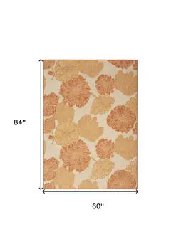 5' X 7' Coral And Ivory Floral Indoor Outdoor Area Rug
