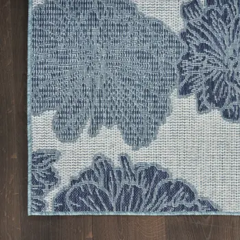 4' X 6' Navy Blue Ivory And Blue Floral Indoor Outdoor Area Rug