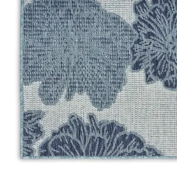 4' X 6' Navy Blue Ivory And Blue Floral Indoor Outdoor Area Rug