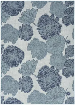 4' X 6' Navy Blue Ivory And Blue Floral Indoor Outdoor Area Rug