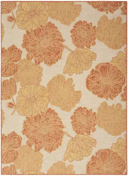 4' X 6' Coral And Beige Floral Indoor Outdoor Area Rug