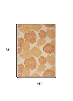 4' X 6' Coral And Beige Floral Indoor Outdoor Area Rug