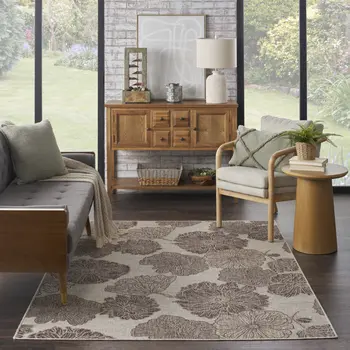 4' X 6' Natural And Ivory Floral Indoor Outdoor Area Rug