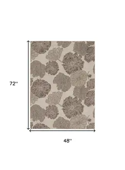 4' X 6' Natural And Ivory Floral Indoor Outdoor Area Rug