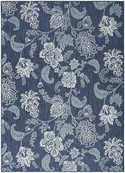 5' X 7' Navy Blue Sky Blue And Ivory Floral Indoor Outdoor Area Rug