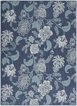 5' X 7' Navy Blue Sky Blue And Ivory Floral Indoor Outdoor Area Rug