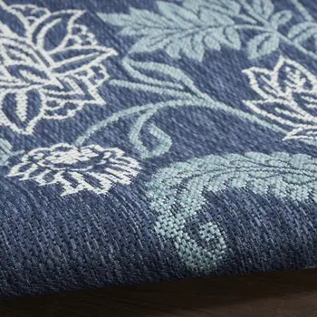 5' X 7' Navy Blue Sky Blue And Ivory Floral Indoor Outdoor Area Rug