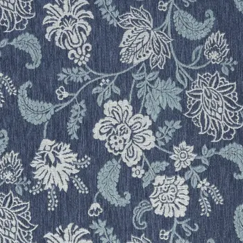 5' X 7' Navy Blue Sky Blue And Ivory Floral Indoor Outdoor Area Rug