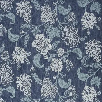 4' X 6' Navy Blue Sky Blue And Ivory Floral Indoor Outdoor Area Rug
