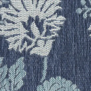 4' X 6' Navy Blue Sky Blue And Ivory Floral Indoor Outdoor Area Rug