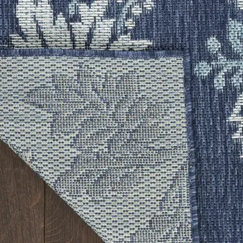 4' X 6' Navy Blue Sky Blue And Ivory Floral Indoor Outdoor Area Rug