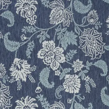4' X 6' Navy Blue Sky Blue And Ivory Floral Indoor Outdoor Area Rug