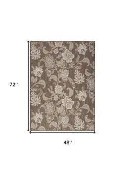 4' X 6' Brown And Ivory Floral Indoor Outdoor Area Rug