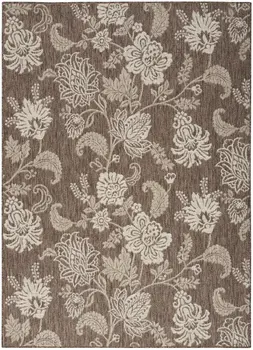 4' X 6' Brown And Ivory Floral Indoor Outdoor Area Rug