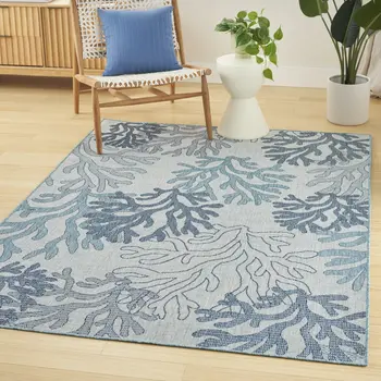 5' X 7' Navy Blue Ivory And Blue Nautical Indoor Outdoor Area Rug