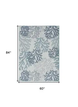 5' X 7' Navy Blue Ivory And Blue Nautical Indoor Outdoor Area Rug