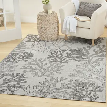 5' X 7' Gray Black And Ivory Nautical Indoor Outdoor Area Rug