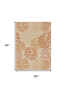 5' X 7' Coral And Beige Nautical Indoor Outdoor Area Rug