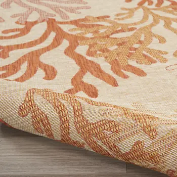 4' X 6' Coral And Beige Nautical Indoor Outdoor Area Rug