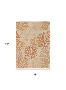 4' X 6' Coral And Beige Nautical Indoor Outdoor Area Rug