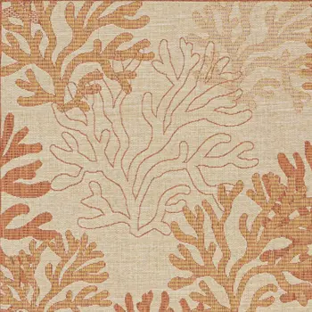 4' X 6' Coral And Beige Nautical Indoor Outdoor Area Rug