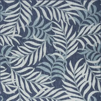 5' X 7' Navy Blue Sky Blue And Ivory Palm Leaf Indoor Outdoor Area Rug