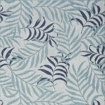 5' X 7' Navy Blue Ivory And Blue Palm Leaf Indoor Outdoor Area Rug