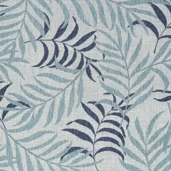5' X 7' Navy Blue Ivory And Blue Palm Leaf Indoor Outdoor Area Rug