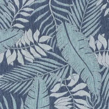 5' X 7' Navy Blue Sky Blue And Ivory Palm Leaf Indoor Outdoor Area Rug