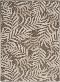 5' X 7' Brown And Ivory Palm Leaf Indoor Outdoor Area Rug