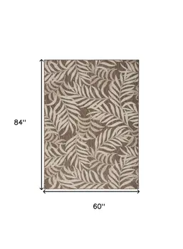 5' X 7' Brown And Ivory Palm Leaf Indoor Outdoor Area Rug