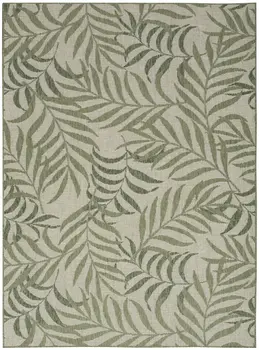 5' X 7' Ivory And Green Palm Leaf Indoor Outdoor Area Rug
