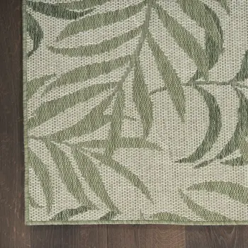 5' X 7' Ivory And Green Palm Leaf Indoor Outdoor Area Rug