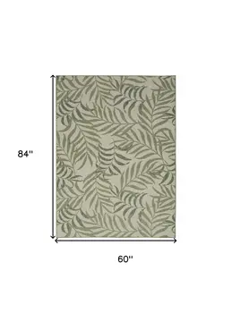 5' X 7' Ivory And Green Palm Leaf Indoor Outdoor Area Rug