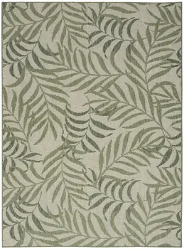 5' X 7' Ivory And Green Palm Leaf Indoor Outdoor Area Rug