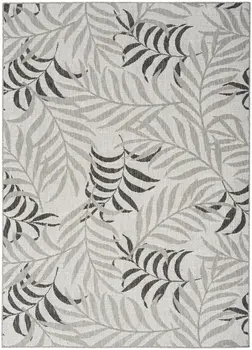 5' X 7' Gray Black And Ivory Palm Leaf Indoor Outdoor Area Rug