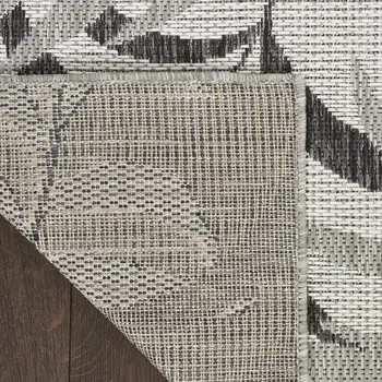 5' X 7' Gray Black And Ivory Palm Leaf Indoor Outdoor Area Rug