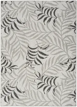 5' X 7' Gray Black And Ivory Palm Leaf Indoor Outdoor Area Rug