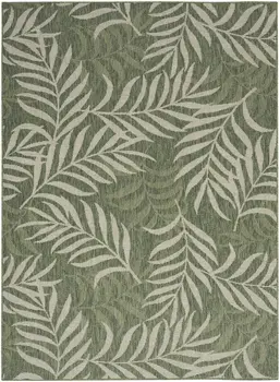 5' X 7' Ivory And Green Palm Leaf Indoor Outdoor Area Rug